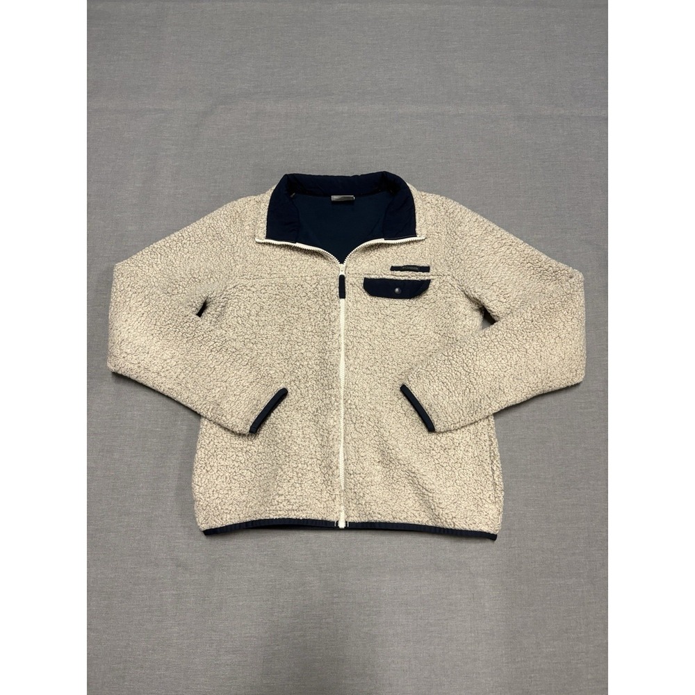 Columbia Women's Size Medium Teddy Sherpa Fleece Zip Jacket Beige And Navy